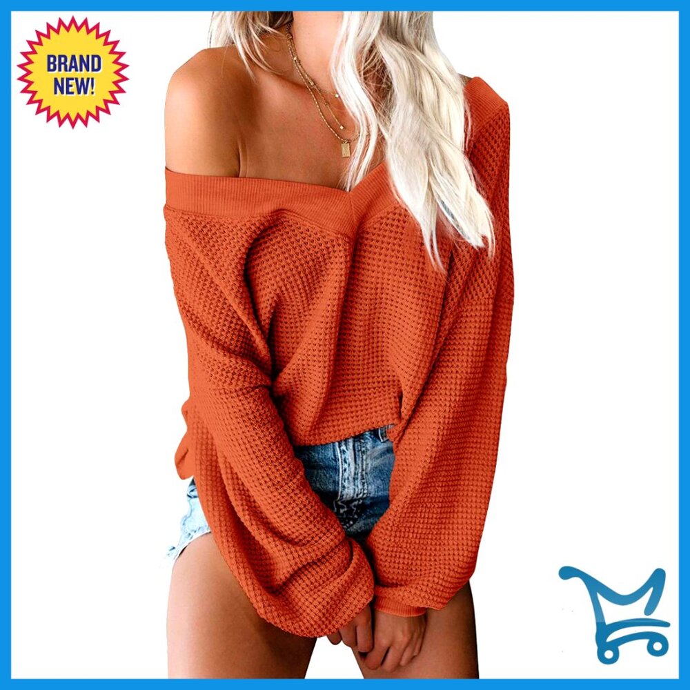 Oversized Off Shoulder Waffle Knit Sweater Top Long Sleeve Y2k Chic